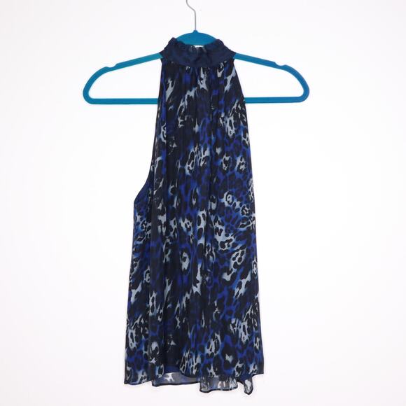 RAMY BROOK Allymay Sleeveless Silk Top Leopard Animal Print Navy Blue Women's L - Picture 12 of 15